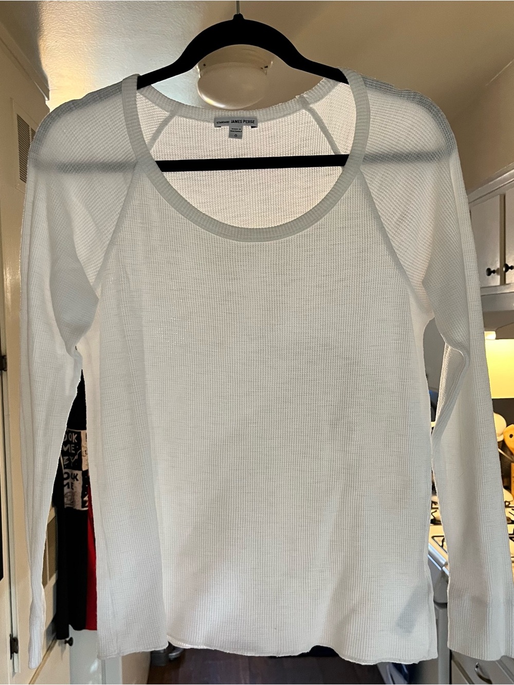 James Perse Relaxed Thermal Raglan Waffle Knit Long Sleeve Top  Size 0